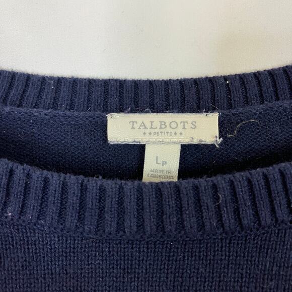 Talbots | Sweater Womens Large Petite Navy Pullover Bateau 100% Cotton Casual - Picture 3 of 5